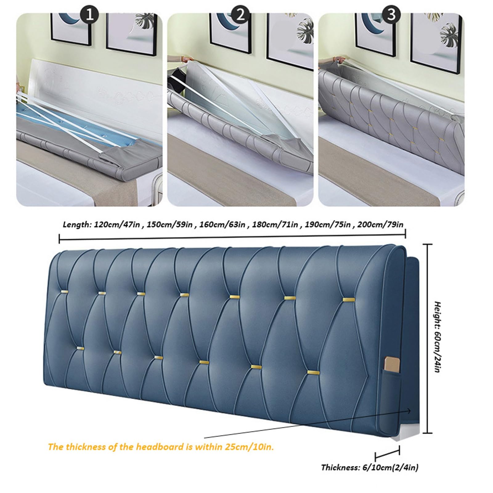 YUEZHONG Copri Testiera Imbottita Impermeabile For Testiera In Metallo, Copri Testiera Impermeabile, Copri Testiera Letto In Metallo(Beige,190x60x10cm/75x24x4in)