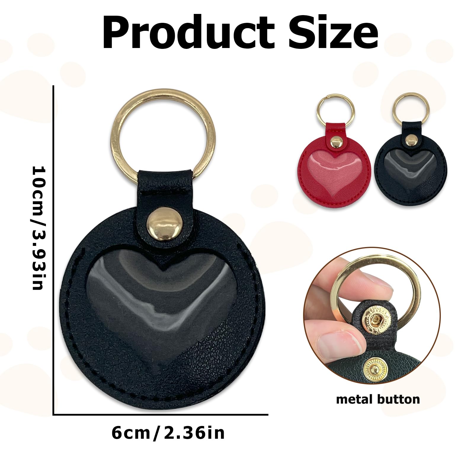 Duuclume Personalized Pet Hair Keepsake Box for Dog Pets Hair Storage Pouch Fur Memorial Keyring for Pet Commemorative,Dog Cat Paw Shape Leather Keychain Pendant (Black & Red Heart) - Image 2