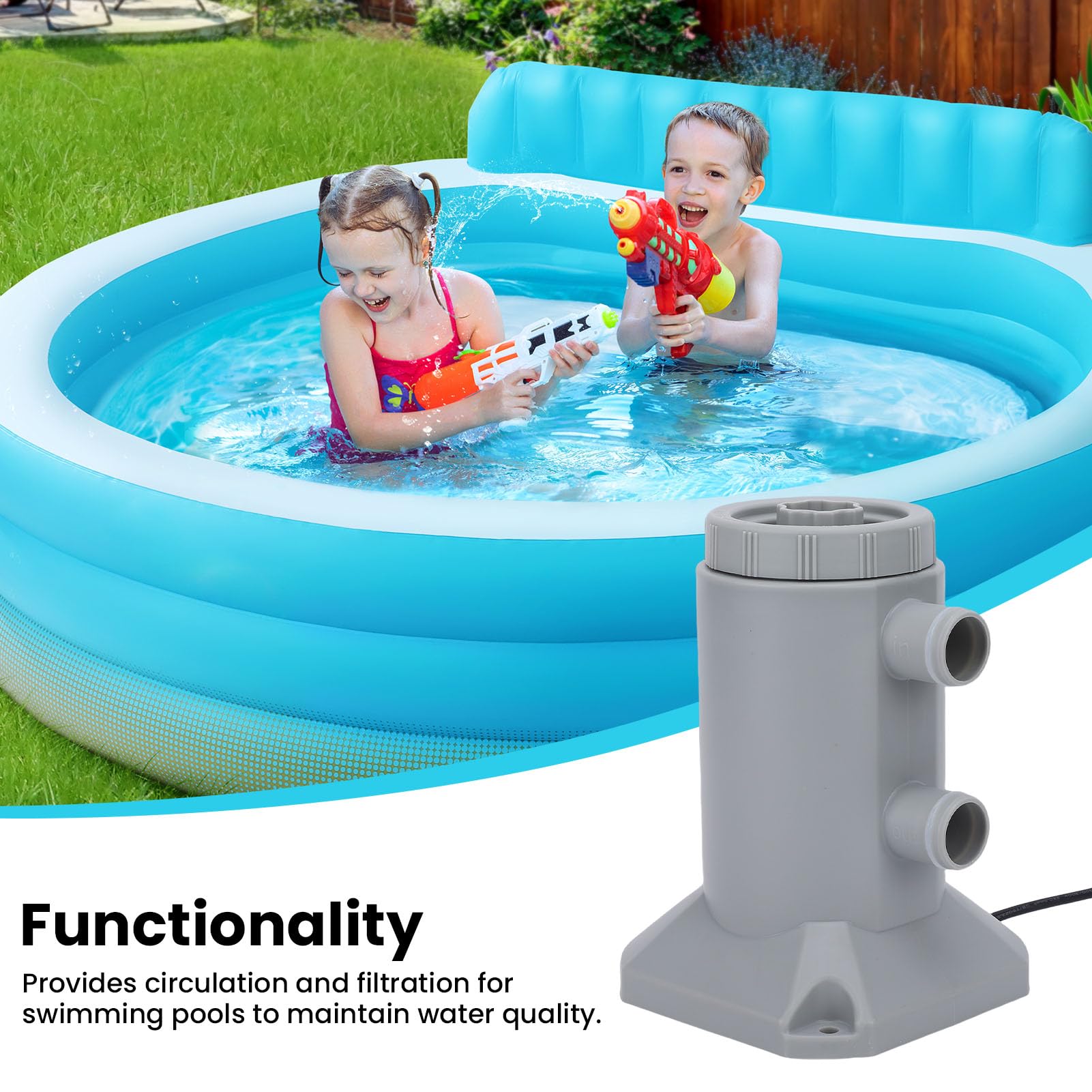 HEEPDD Pompa del Filtro del Pool con 2 Tubi Accessorio a Basso Rumore Pompa Filtro a Cartuccia Piscina per Migliorare la Filtrazione della Circolazione (Spina Europea)
