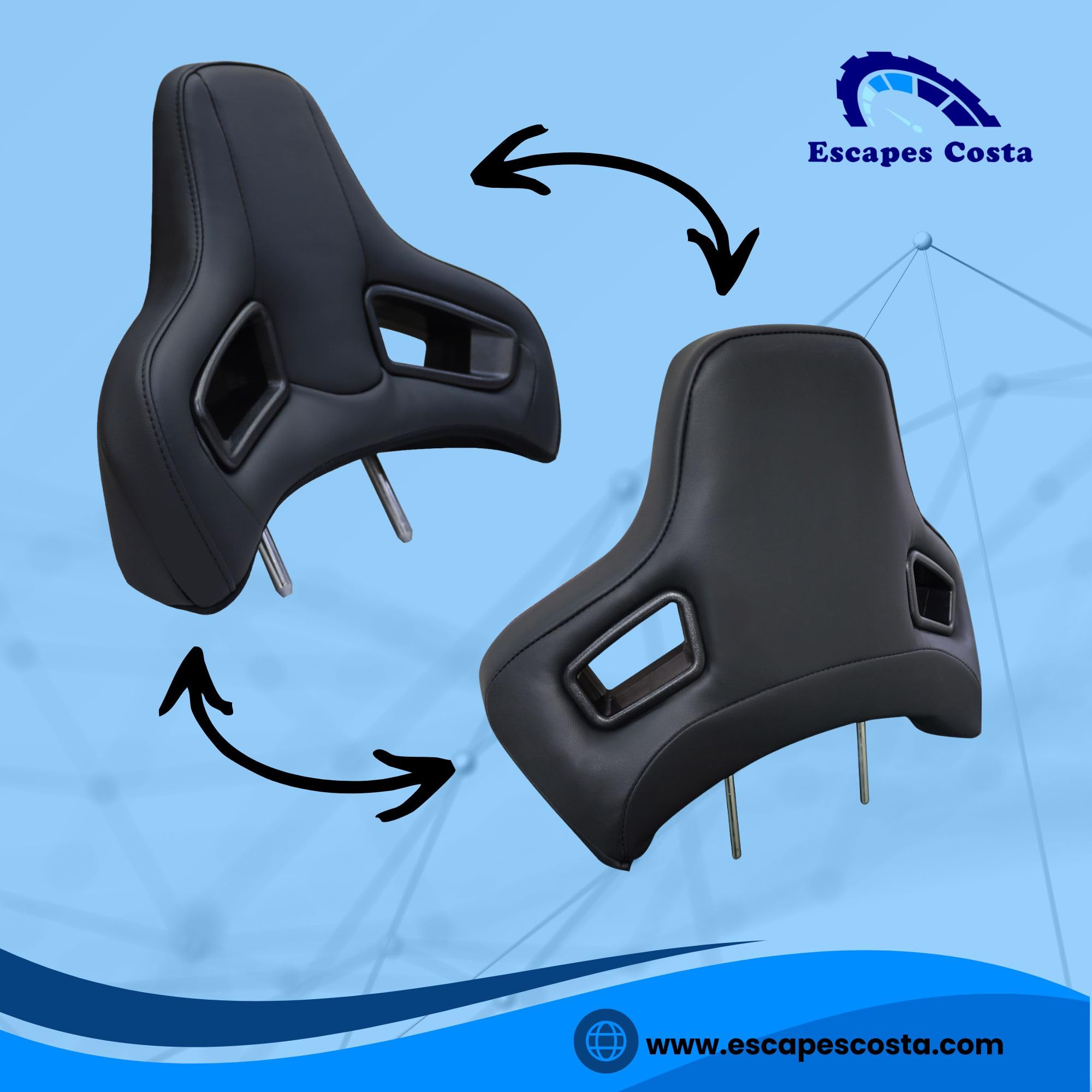 Reposacabezas Deportivo para Coche - Asiento de Coche Ddeportivo - Pareja de Reposacabezas de Cuero Sintético - Cabezal Negro Universal para Coche Deportivo