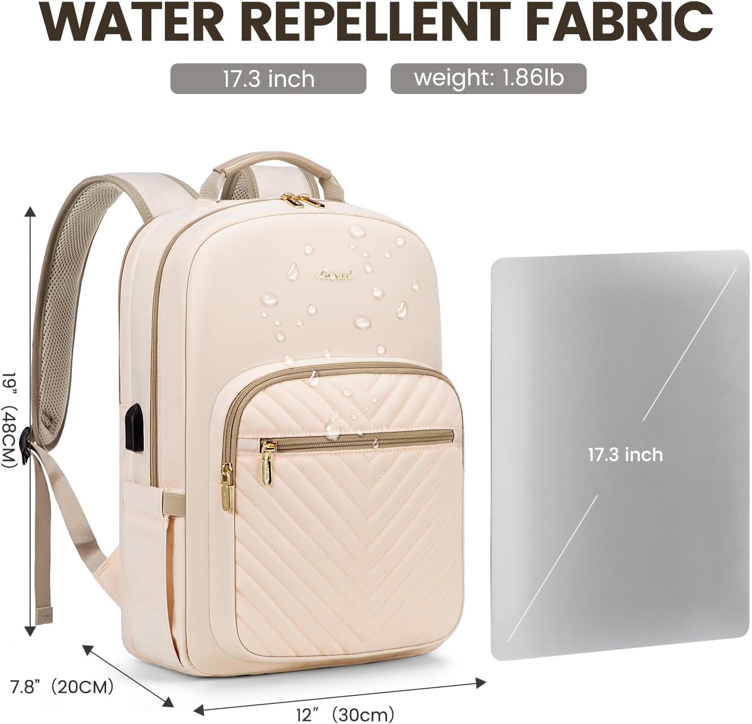 LOVEVOOK Laptop Backpack for Women 17.3 inch,Cute Womens Travel Backpack Purse,Professional Laptop Computer Bag,Waterproof Work Business College Teacher Bags Carry on Backpack with USB Port,Off-white - Image 4