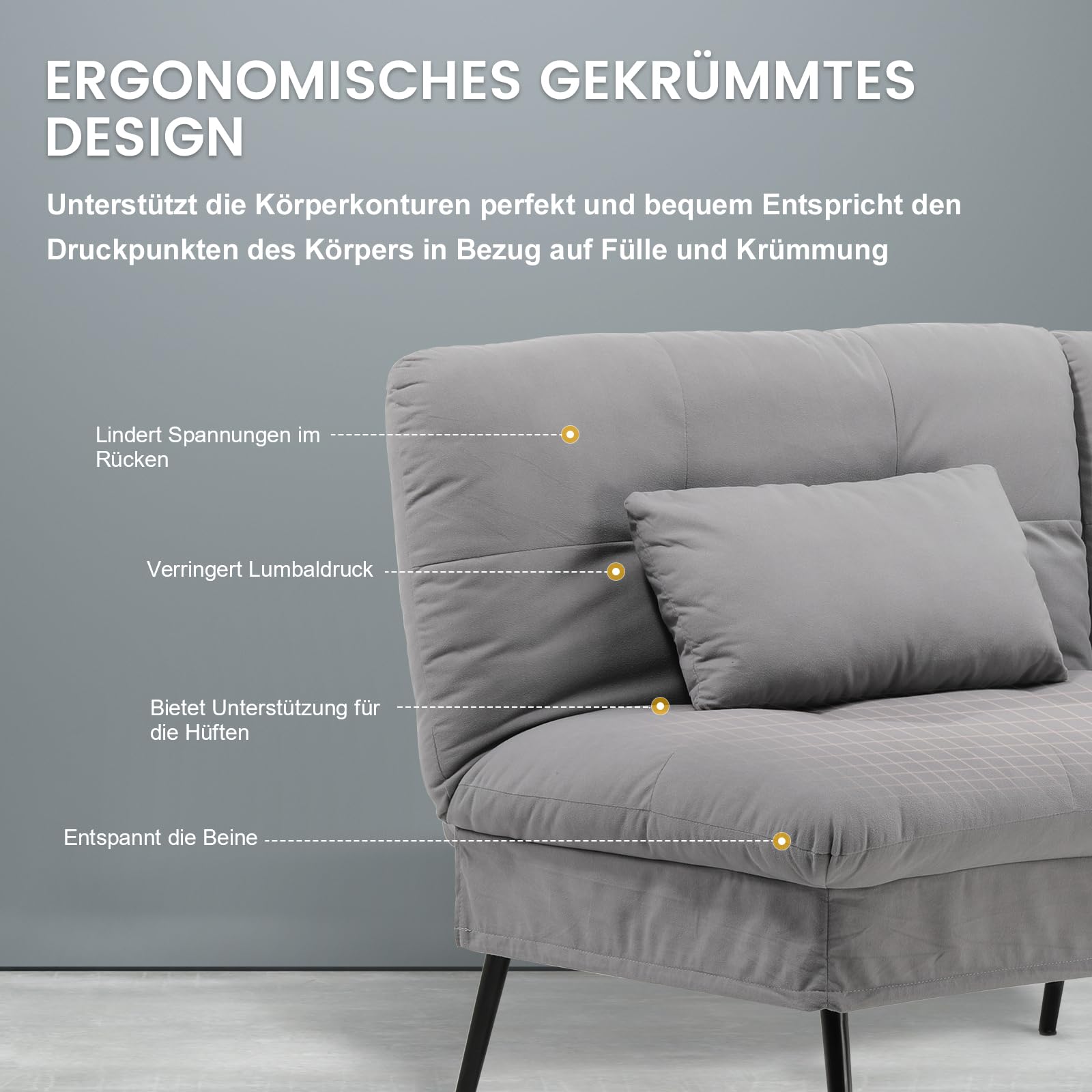 COMHOMA Schlafsofa mit Schlaffunktion – Futonbezug ausklappbar – Ecksofa – Gästesofa 3-Sitzer – mit Verstellbarer Rückenlehne aus grauem Stoff