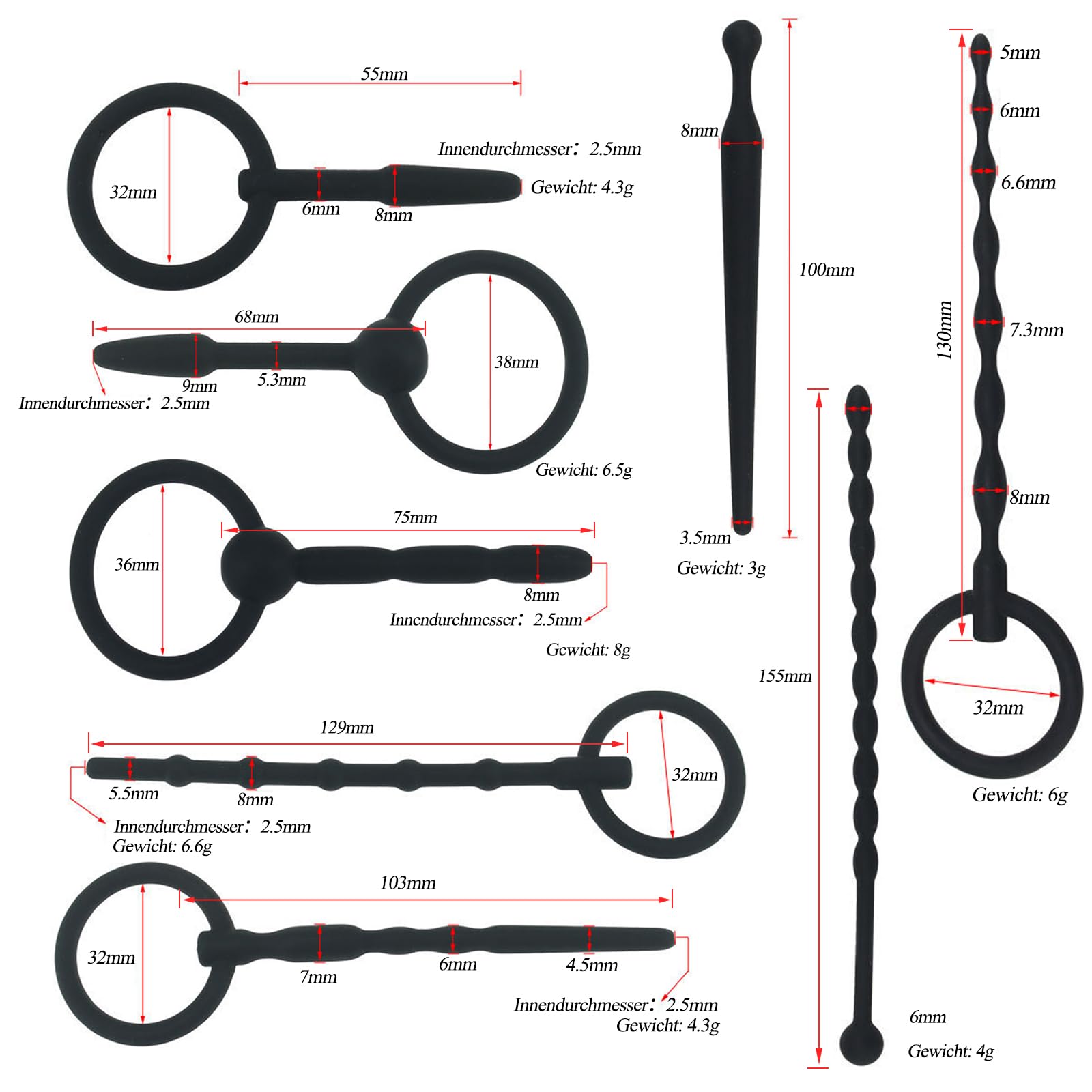 BDSMJOY 8pcs silicone Sonda Dilatatore Sextoys Uomo Stimolatore, Maschile Dilatatore Uretra Pene Plug per uomini, Urethra dilators men sex toys