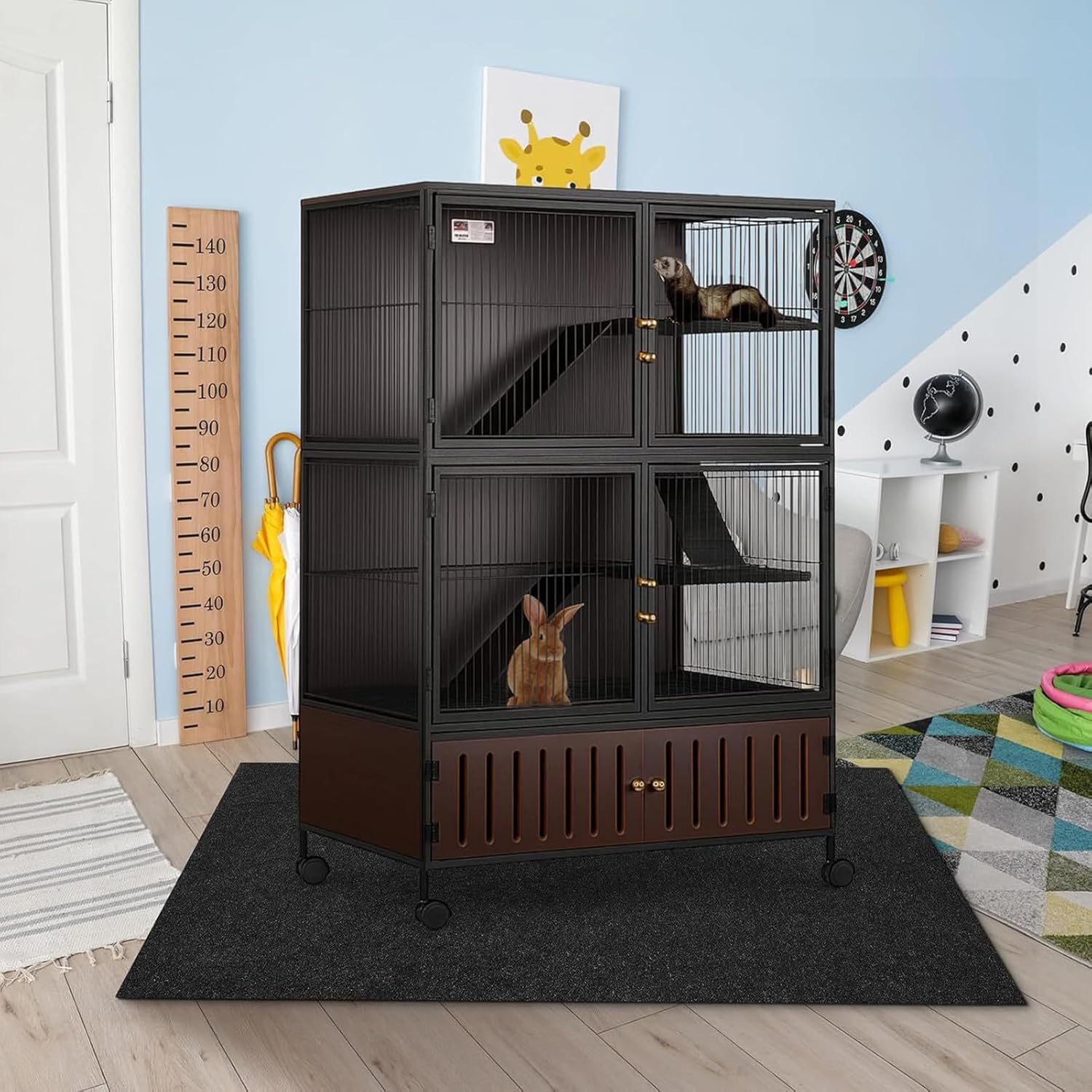 Felt Ferret Playpen Mat, Thickening Pet Playpen Mat, Absorbent Felt Pad for Ferret Cages, Bird Cage Reptile Aquariums, Dog Kennels (Black,42 x 56 inch)