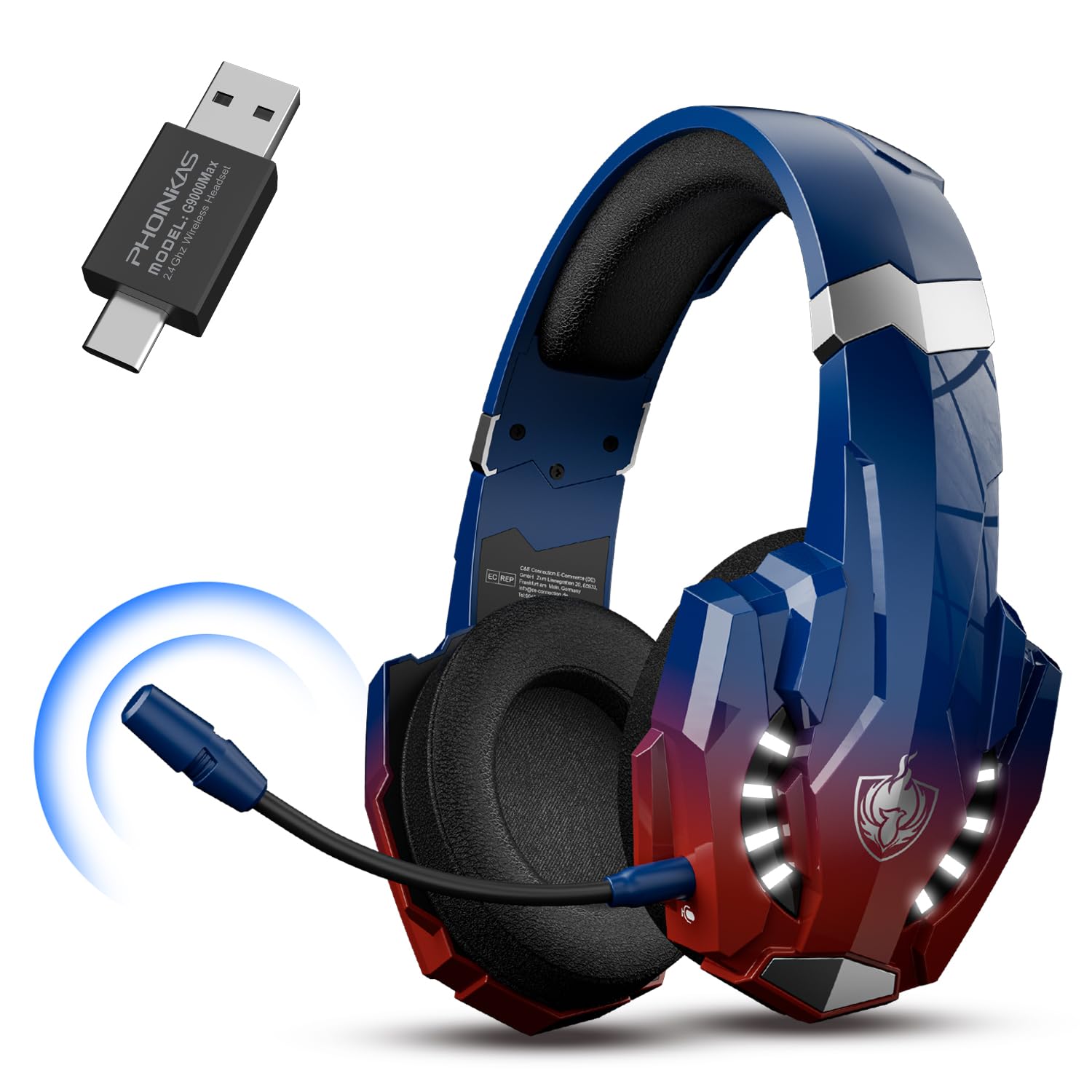 BINNUNE Draadloze gaming-headset met microfoon met ruisonderdrukking