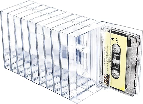 Paquete de 10 cajas de almacenamiento y soporte de cinta de casete Organizador de casetes de audio de plástico transparente con protección