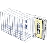 Snado 10-Pack Cassette Tape Storage Cases & Holder - Clear Plastic Audio Cassette Organizer with Anti-Scratch/Dust Protection, Classic Norelco-Style Replacement Boxes (4.28