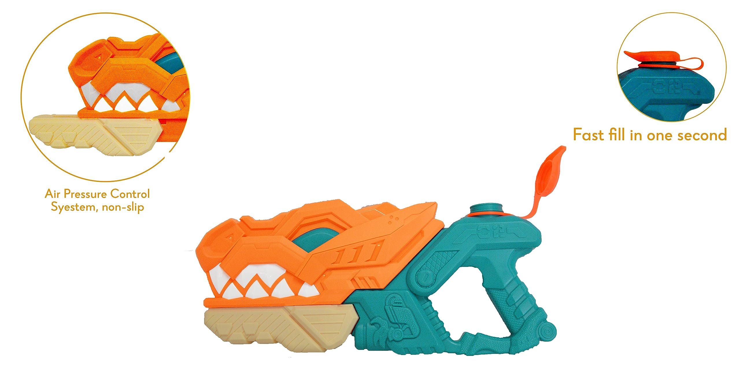 Dino-Blaster 3D Dinosaur Toy Water Blaster Squirt Gun for Boys Girls Kids (Orange Blue)