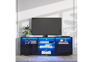 St.Mandyu 50/55/60 inch LED TV Stand with Drawer, Glossy Entertainment Center, Black