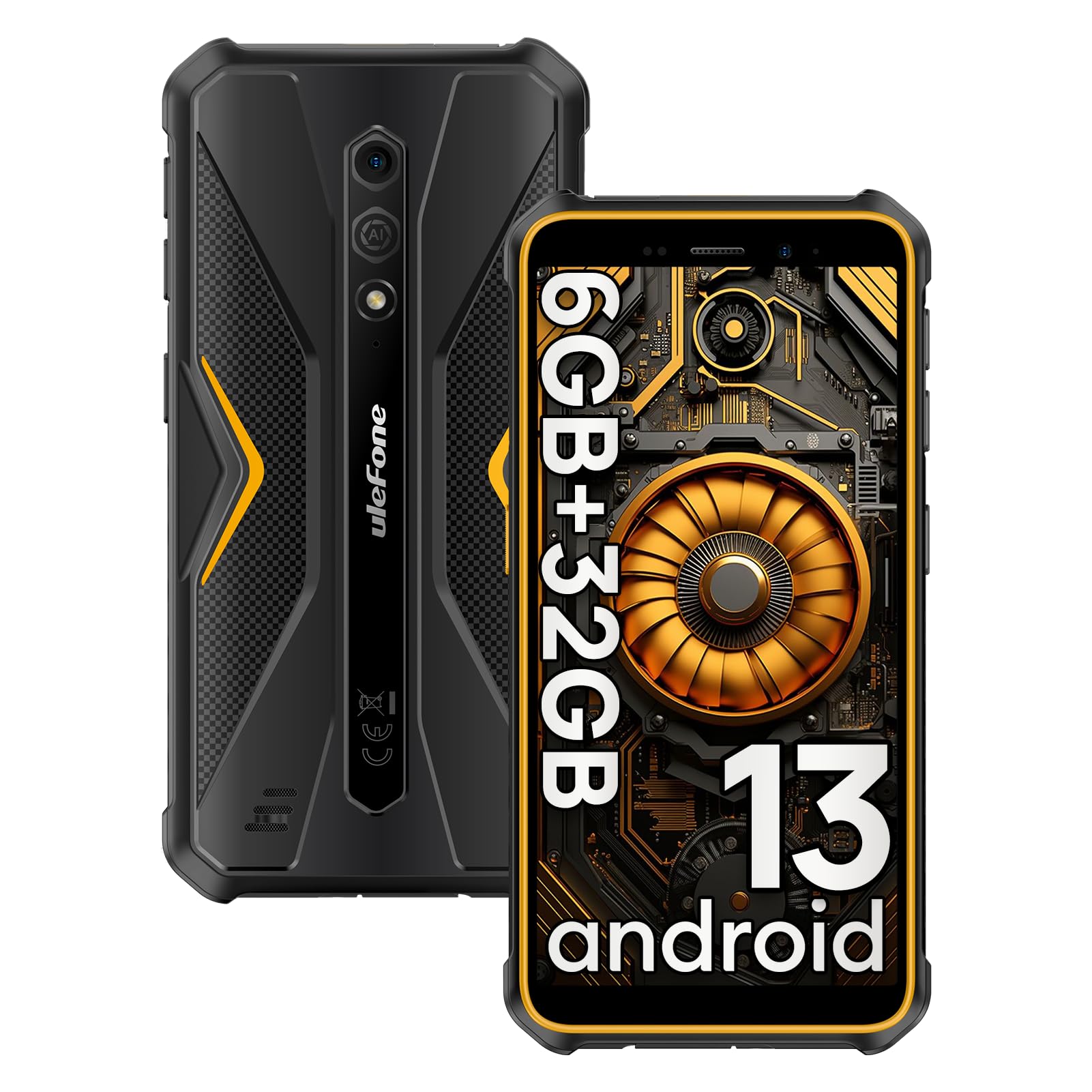 Ulefone Armor X12 Outdoor Handy Android 13 Go, 6GB+32GB/256GB SD Outdoor Smartphone ohne vertrag, 4860mAh,13MP+8MP 5.45" HD+, IP68 Wasserdicht Stoßfeste 4G Dual SIM NFC GPS 2 Jahre Garantie Orange