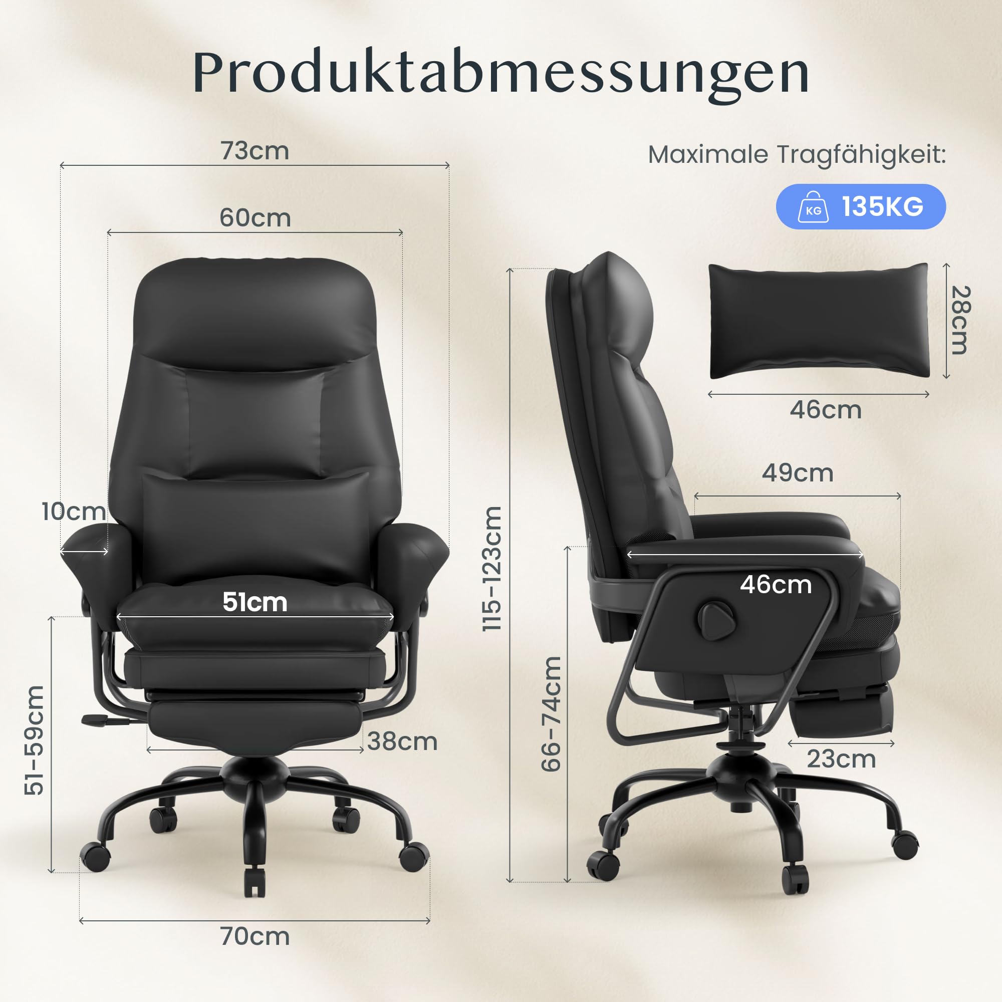 FLEXISPOT Luno Chefsessel Ergonomischer Bürostuhl mit Fußstütze | 160° Liegefunktion, Katzenkratzfestes Kunstleder Ideal zum Arbeiten, Entspannen & Mittagsschlaf Beige