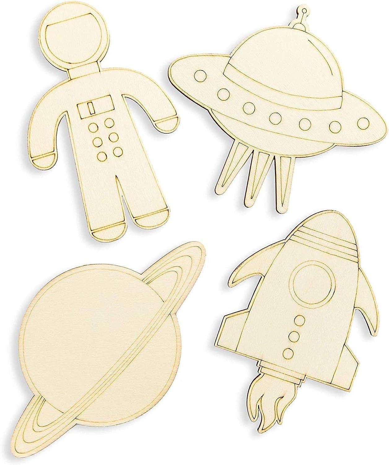 Cliths 24 Pack Unfinished Wood Cutouts for Outer Space Crafts, Wooden UFO, Astronaut, Planet, Rocket Ship (5.5 x 4.6 in) (B0CDPZVPSW) Amazon Price History, Amazon Price Tracker