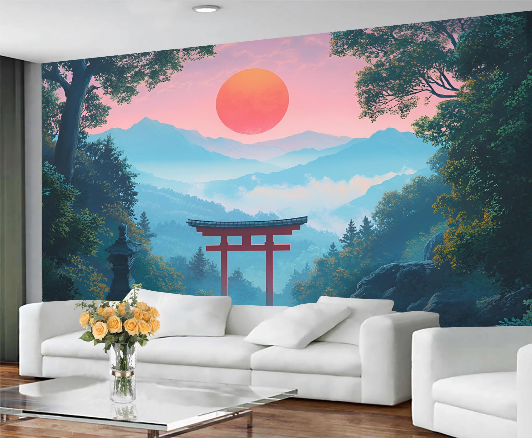 GIVLWF Japanese Wallpaper, Japanese Torii Peel and Stick Wallpaper for Bedroom, Renter Friendly Wall Paper for Living Room, Sunset Landscape Wall Mural - Large Home Decor 250x175 cm — image 1