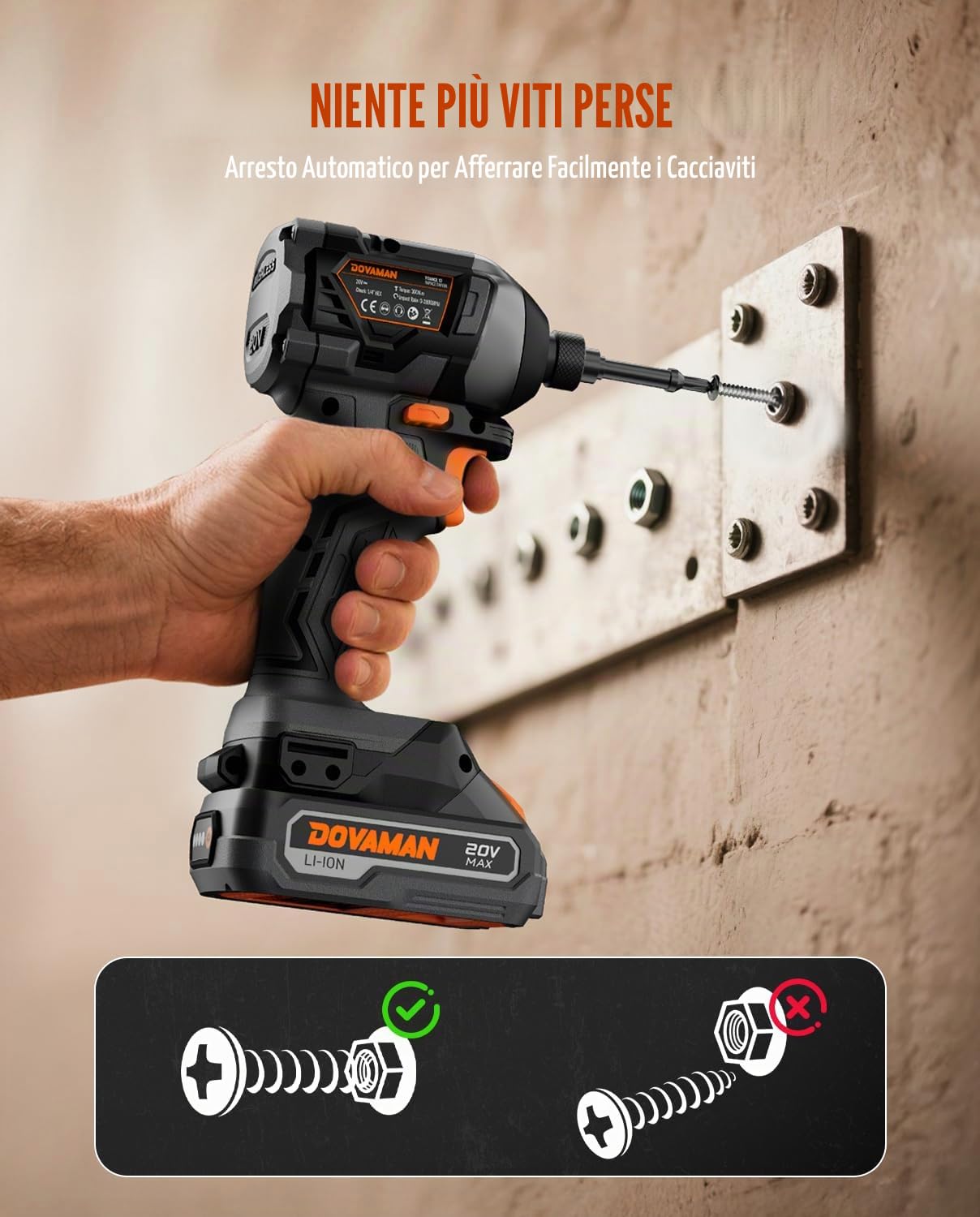 TITANCE X7 Avvitatore a Impulsi 20V Brushless, Kit Compatto con Attacco Esagonale 1/4", 200Nm di Coppia, Batteria e Caricabatterie–Avvitatore Leggero per Legno, Metallo e Auto