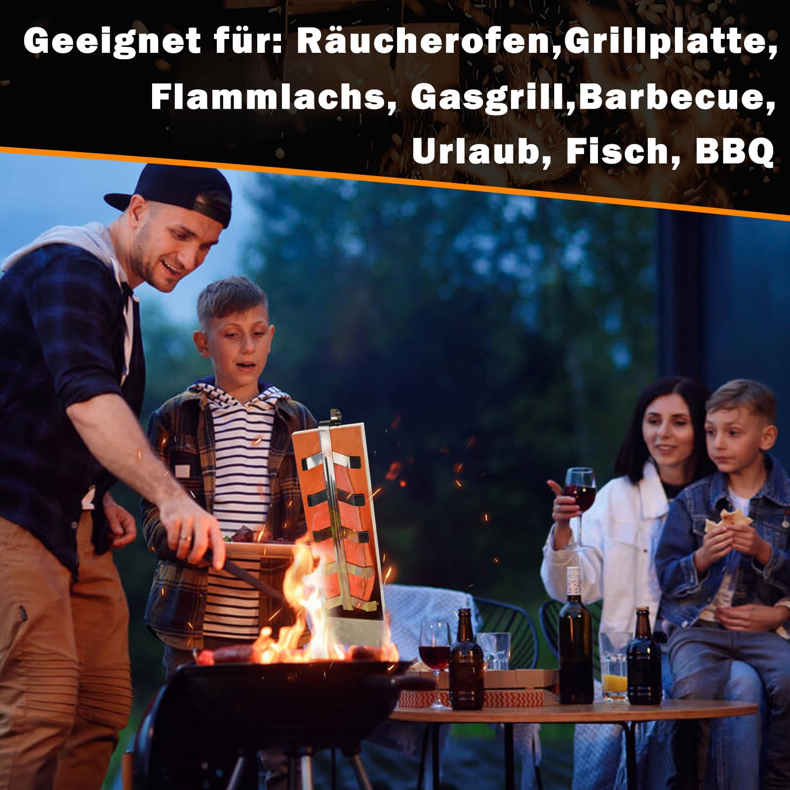 Deska do wędzenia łososia, zestaw 2 sztuk, z drewna cedrowego, regulowane uchwyty ze stali nierdzewnej, do wędzonego łososia i grilla, idealna do przydymionych aromatów na grillu na świeżym