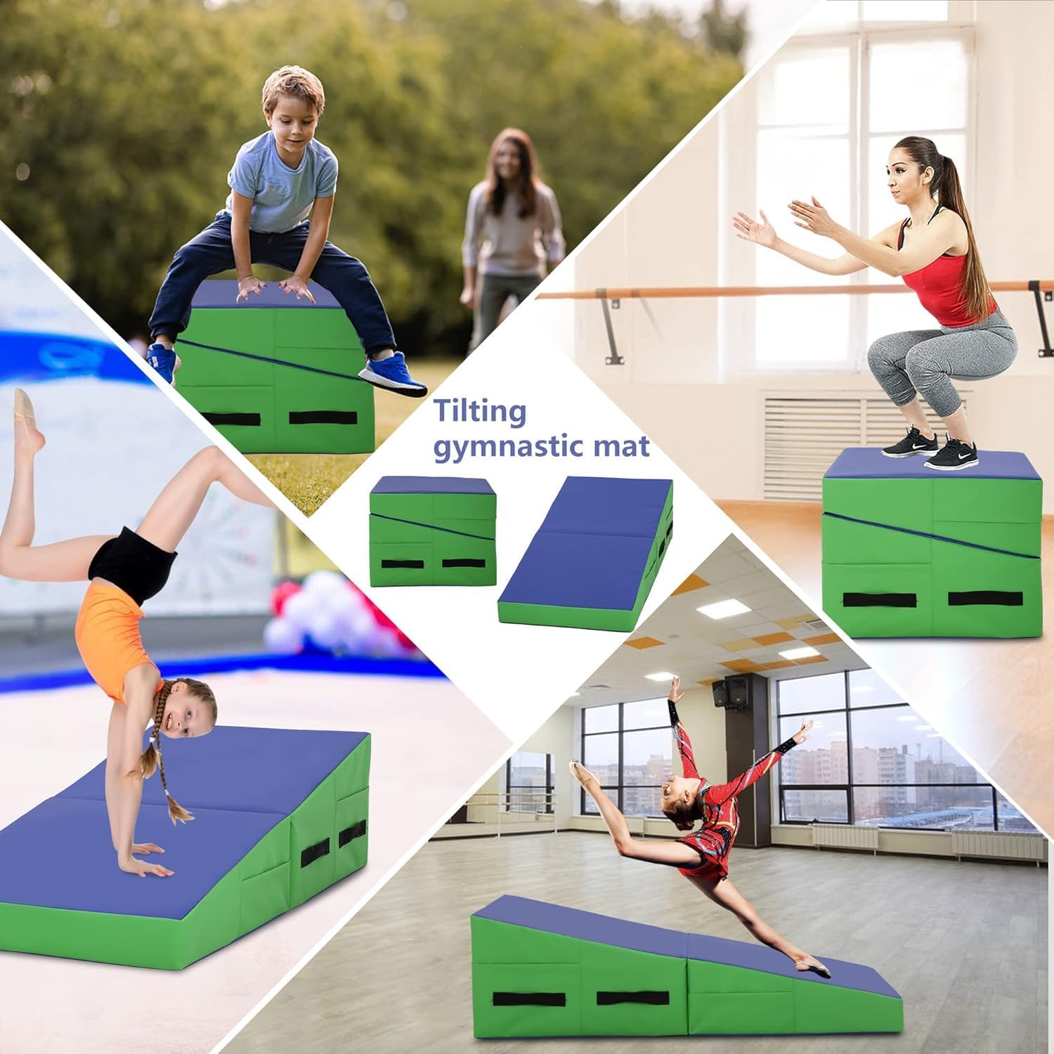 Folding Gymnastics Cheese Wedge Mat, 48"x24"x14", Tumbling Mat with Portable Handle for Kids & Girls Home Fitness Exercise