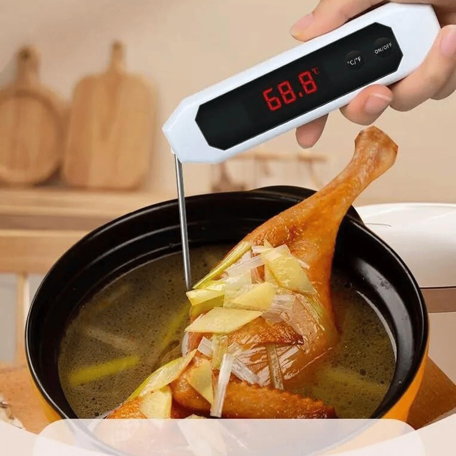KRILLIQ Termómetro de sonda Plegable, termómetro Digital para cocinar Alimentos, termómetro portátil para Barbacoa, para cocinar, Cocina, Alimentos, Dulces