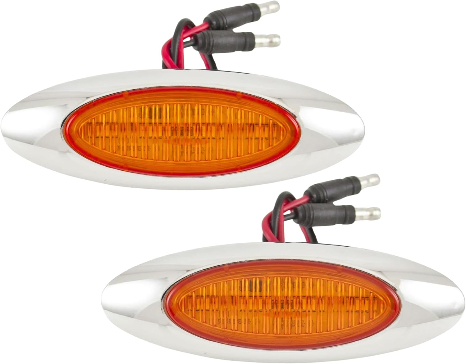 4-1/8" Amber/Red Led Side Marker Lights 4 LED Chrome Surface Mount with Bullet Plugs Waterproof Led Cab Panel Trailer Truck 18 Wheeler Marker Lights Lites Sealed (8x Amber + 4x Red)
