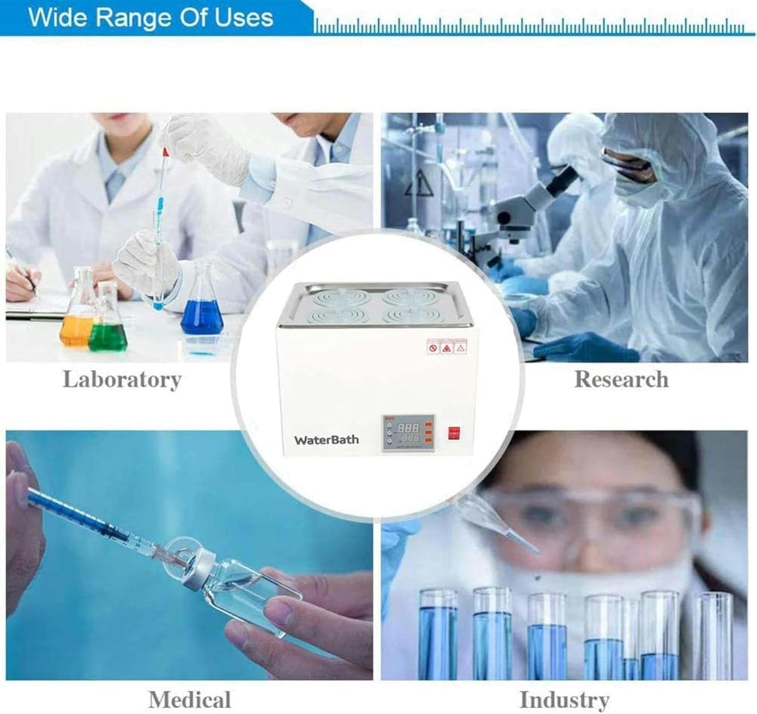 FLTRGO Digital Thermostatic Lab Water Bath, 1/2/4/6Holes Digital Display Electric Heating Thermostatic Water Bath,Stainless Steel Liner Laboratory Water Bath Supplies