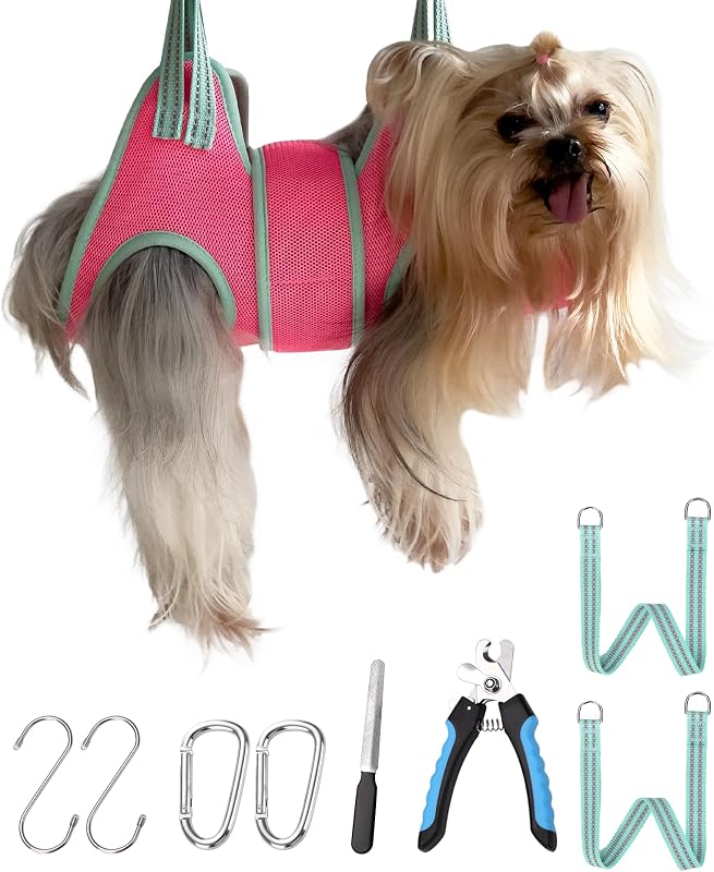 Kkiimatt Dog Grooming Hammock, XXS Grooming Harness for Dogs Trimming at Home,Dog Sling Restraint for Grooming with Thick Fabric Neck Support, Grooming Strap Hanger Holder for Claw Care
