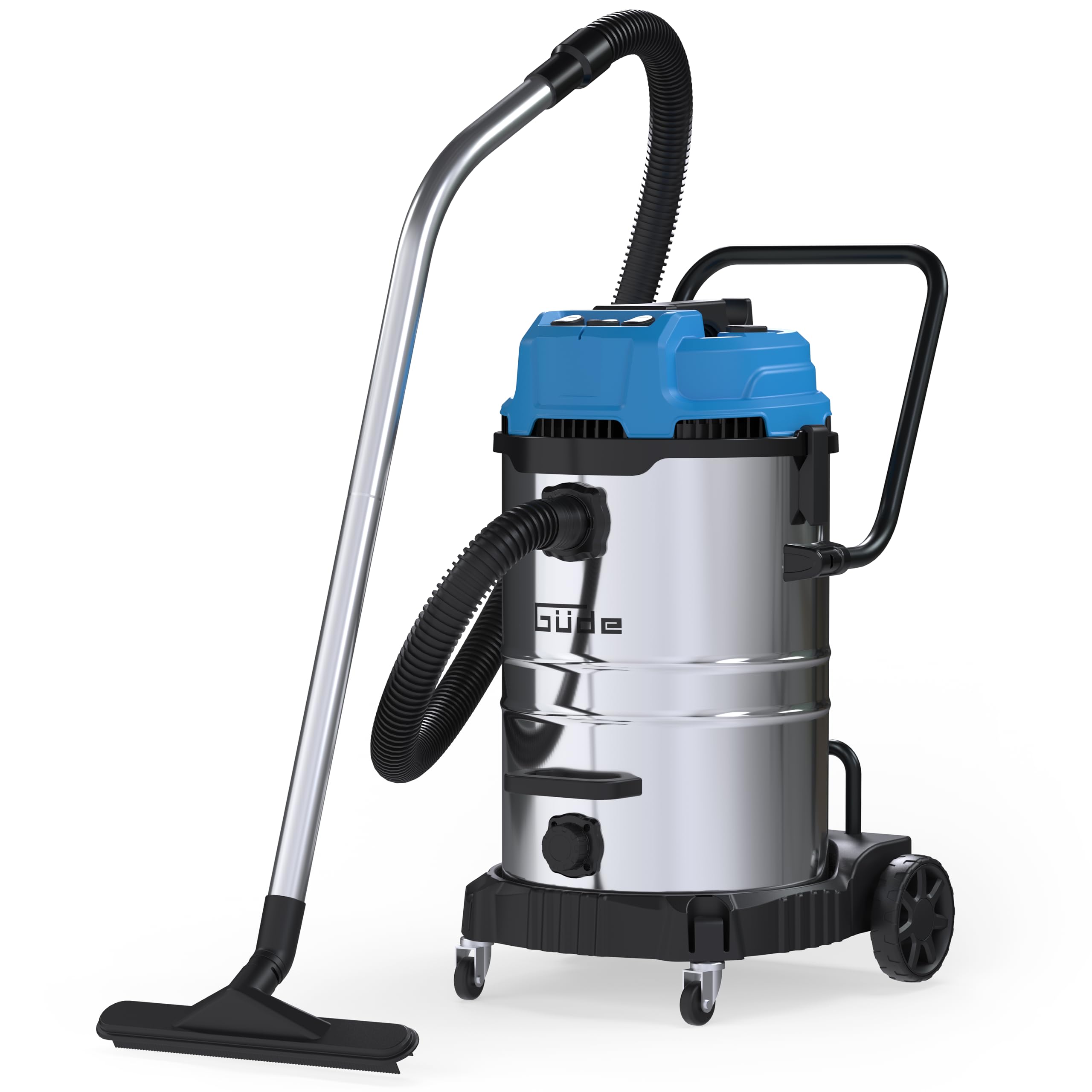 Güde GNTS 3-60L - Aspirador en seco y húmedo (230 V, 3600 W, 3 Motores eléctricos, presión Negativa de 190 milibar, depósito de Acero Inoxidable, Limpieza de Filtro, Manguera de aspiración, Tubo de