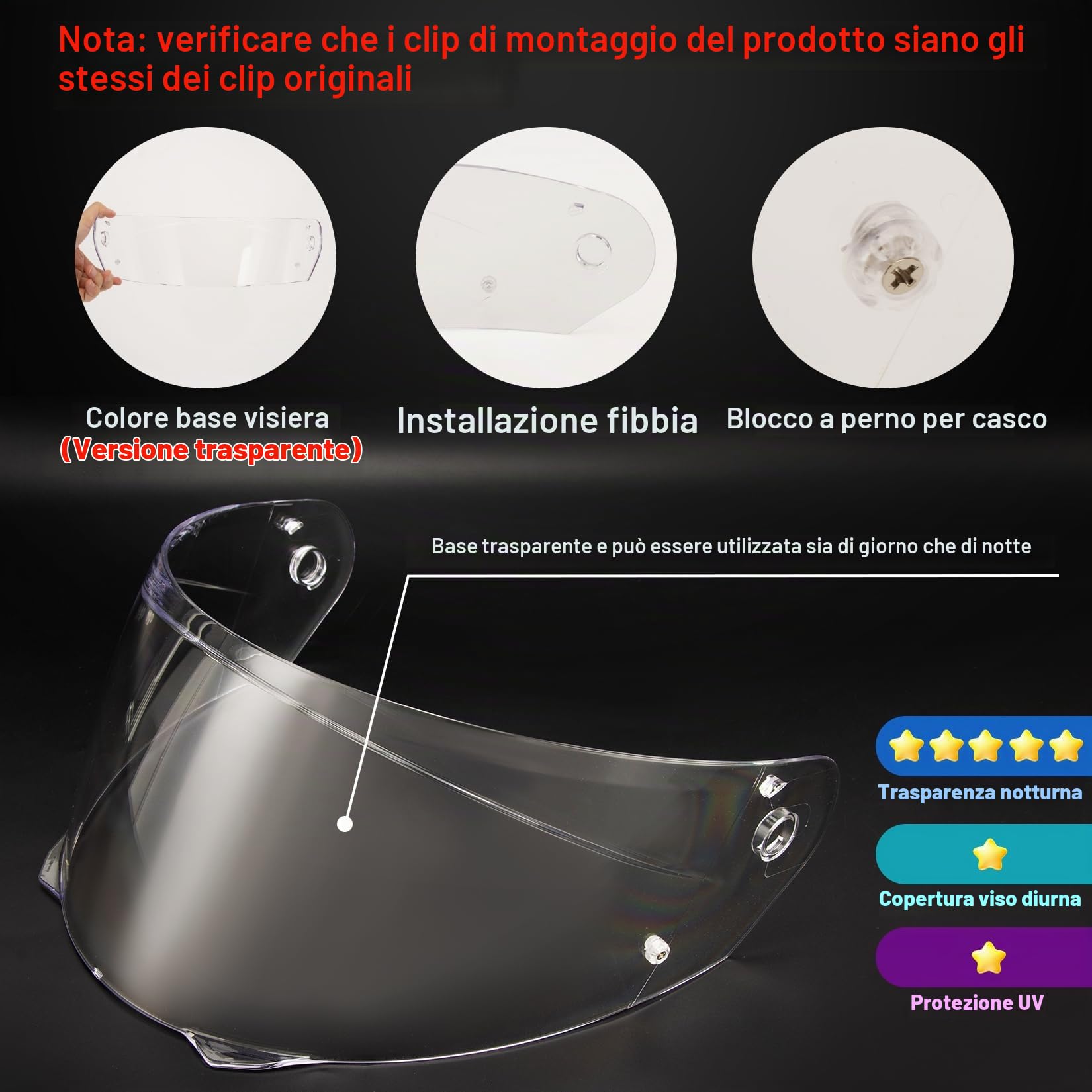 PSLER Visiera per Casco per HJC HJ-33 I90 Visiera Colorata per HJC Hj-33 i90 Protezione UV per Moto Accessori di Ricambio per Visiera Protettiva(Trasparente)