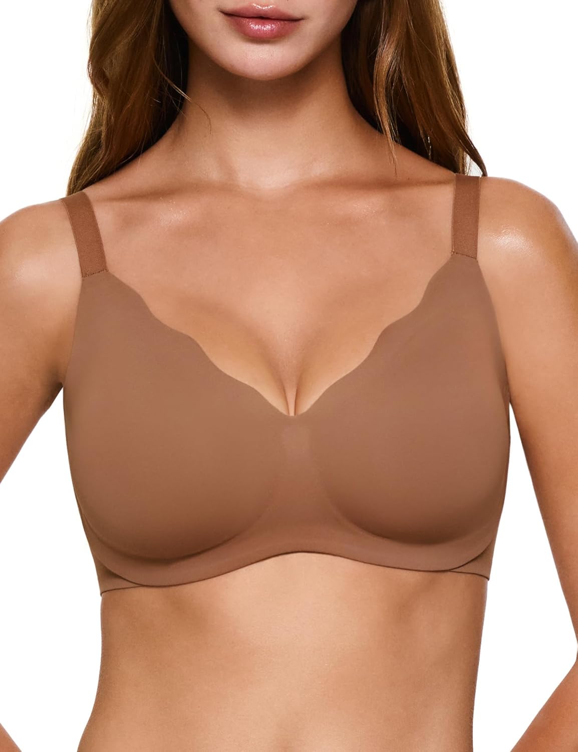 Lehoba Women's Wireless Push Up Bra Scalloped No Underwire Comfortable Bras Full Coverage Seamless Tshirt Everyday Bralettes