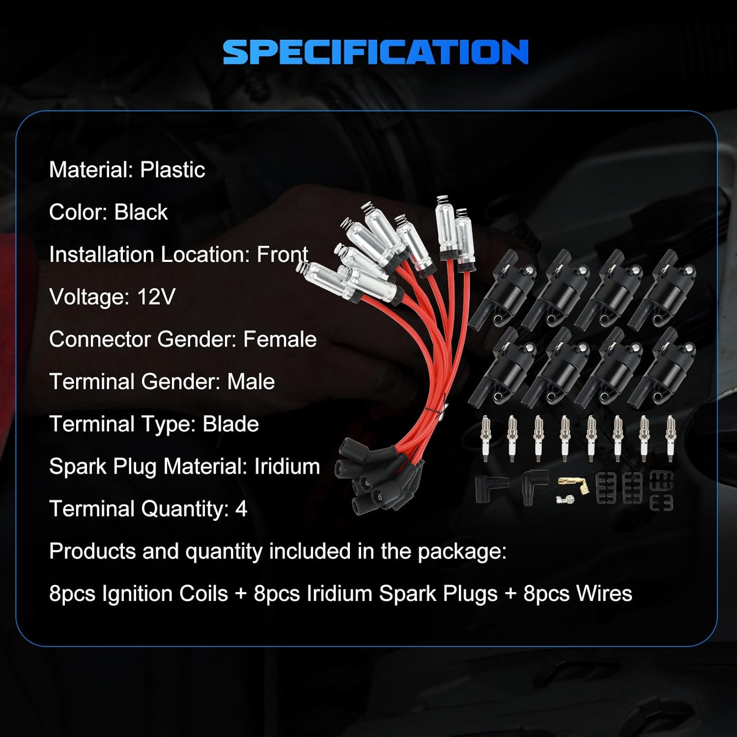 UF414 Ignition Coils & Iridium Spark Plugs & Wires Ignition Coils Pack Fits for 2008-2014 Express 1500, 2007-2014 Tahoe 4.8L 5.3L 6.0L 6.2L, Coil Pack Set Aftermarket Parts (8PCS)