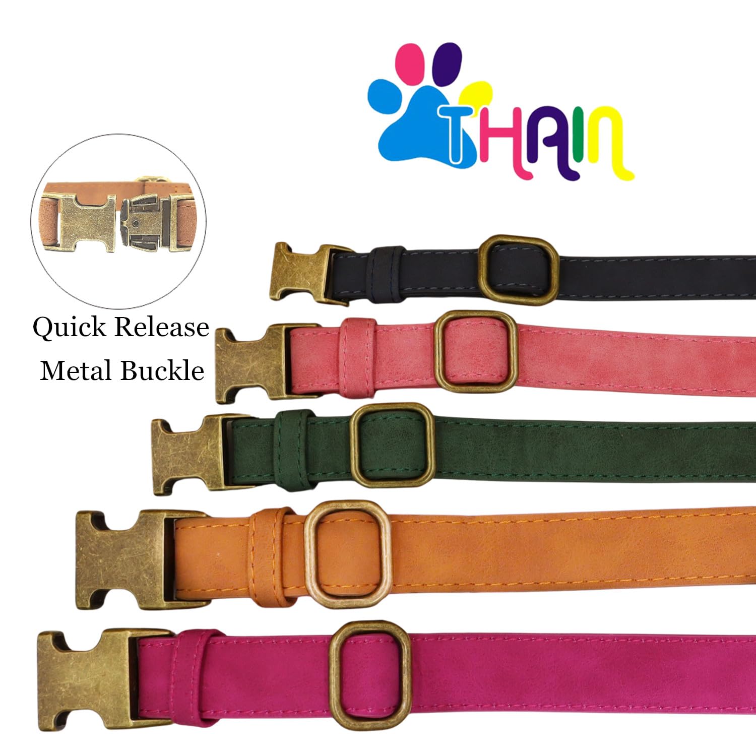 THAIN Soft Leather Dog Collar, Heavy Duty Metal Buckle Padded Dog Collar Quick Release - Image 4