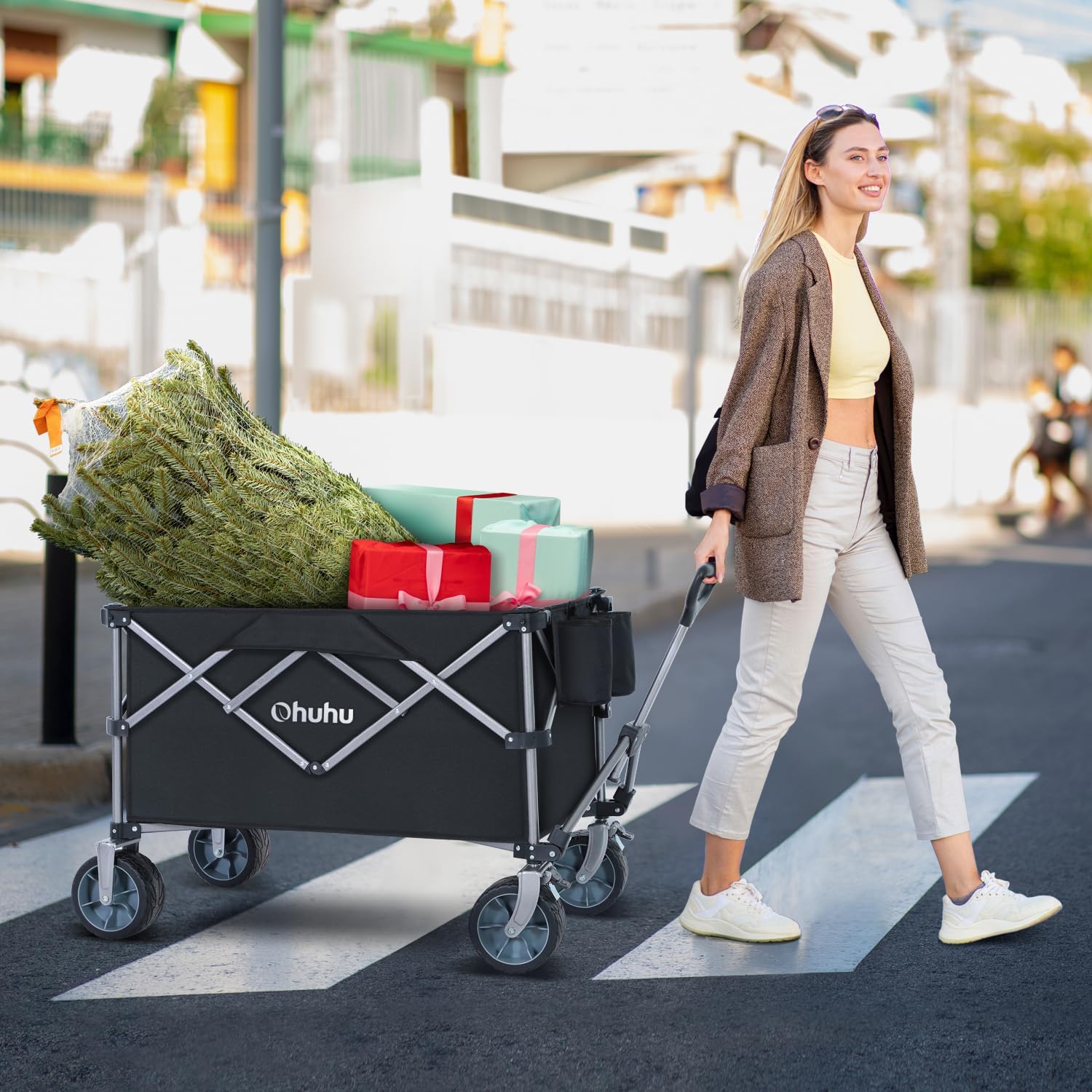Ohuhu Collapsible Wagon Cart with Big Wheels, 200L/440LB Capacity Foldable Beach Wagon for Sand, Folding Utility Heavy Duty Garden Carts, Heavy-Duty Grocery Wagons for Sports Camping Picnic Shopping Ohuhu Collapsible Wagon Cart with Big Wheels, 200L/440LB Capacity Foldable Beach Wagon for Sand, Folding Utility Heavy Duty Garden Carts, Heavy-Duty Grocery Wagons for Sports Camping Picnic Shopping