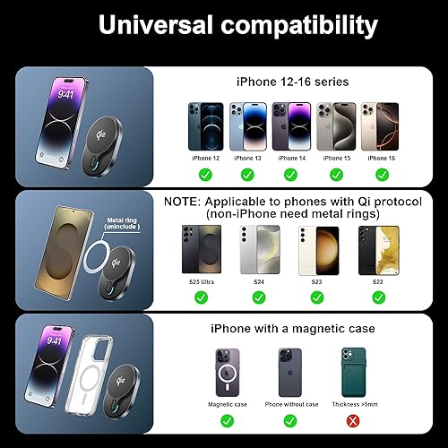 Miniatura 6 de Cargador de coche MagSafe Qi2 de 15 W, para tablero y ventilación de coche, soporte de teléfono inalámbrico para iPhone Air171615141312, Galaxy S25,