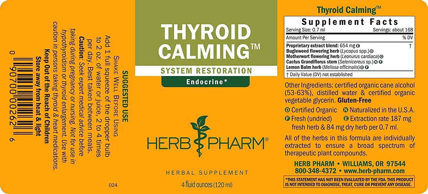Herb Pharm Thyroid Calming Herbal Formula for Endocrine System Support, 4 Oz : Health & Household