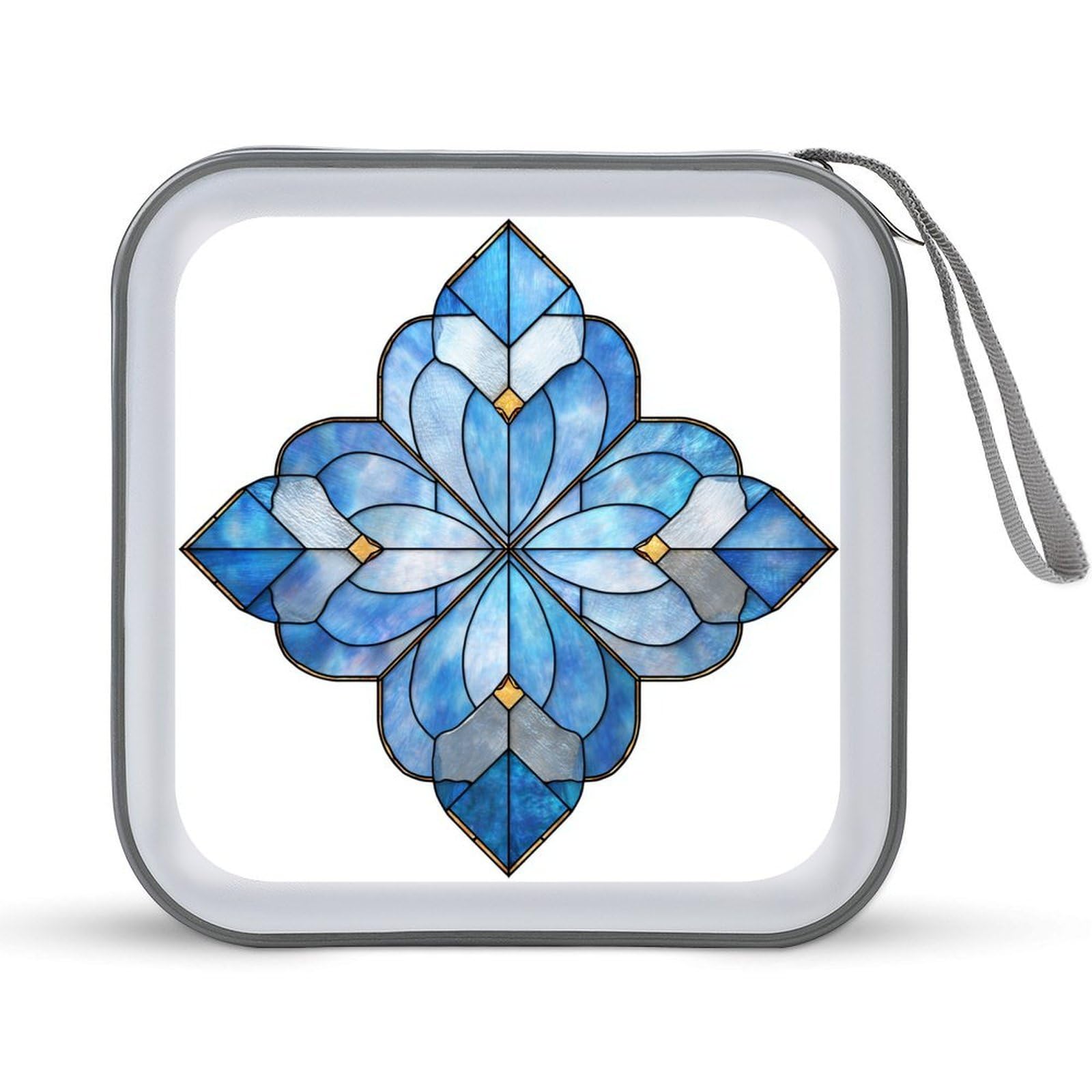 Jubonexis Blue Four-petal Star Shaped Stained Glass CD Case DVD Storage Case Portable for Car Home Travel