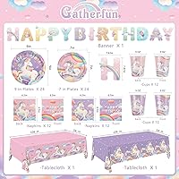 Vista 2 de birthday Party Supplies Kit for 24 Guests - for Unicorn Birthday Decorations, Includes Dinner & Dessert Plates, Napkins, Cups, Banner and Tablecloth