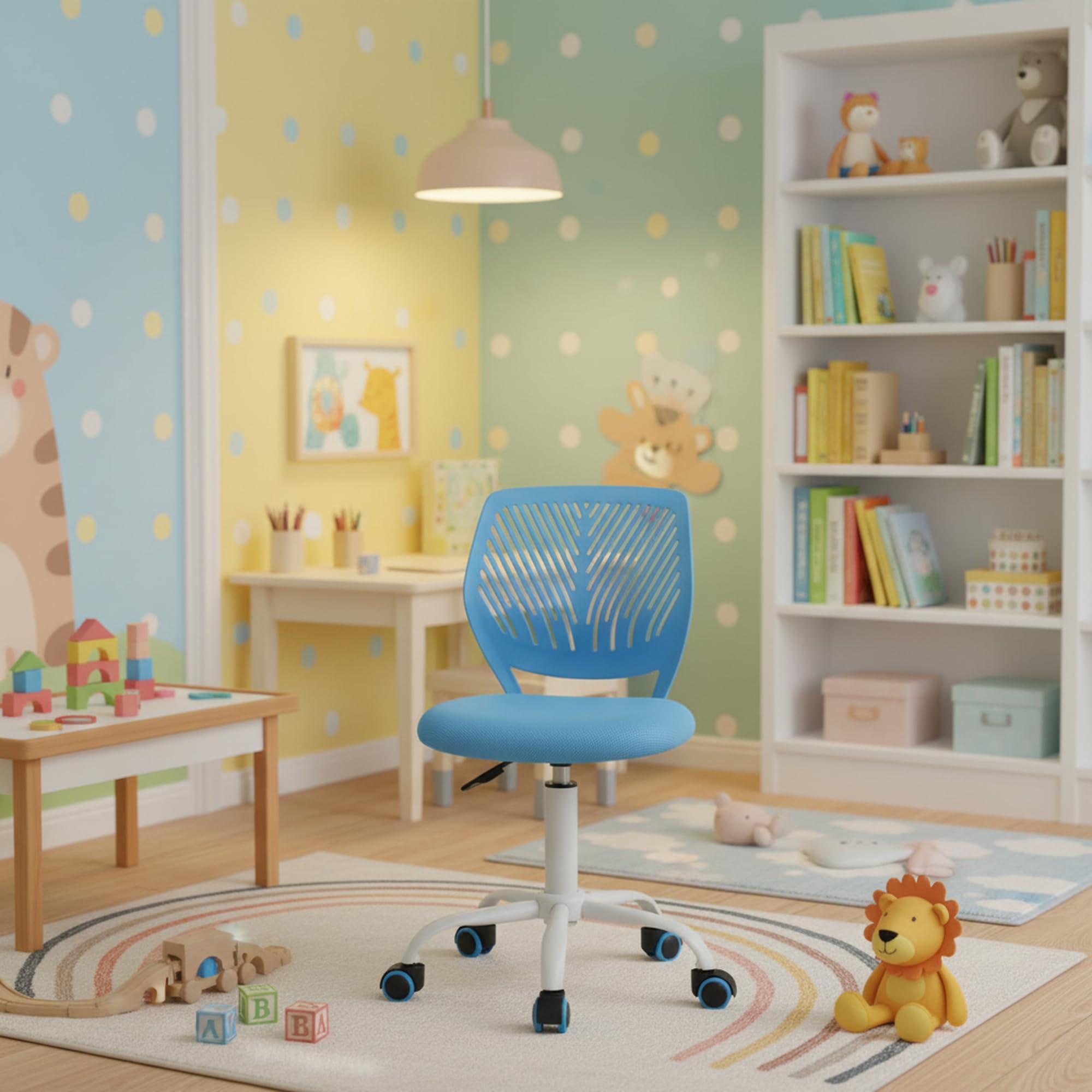 FurnitureR Chaise de Bureau pivotante à Hauteur réglable avec Petit Trou pour Chambre d'enfant ou Salle d'étude, Bleu
