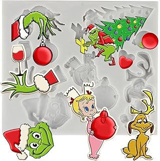 MINFEIDMS Merry Christmas Silicone Moulds Christmas Tree Funny Cartoon Character Fondant Moulds Green Hand Moulds for Xmas Winter Party Cake Decoration Cupcake Topper Candy Polymer Clay Chocolate Gum