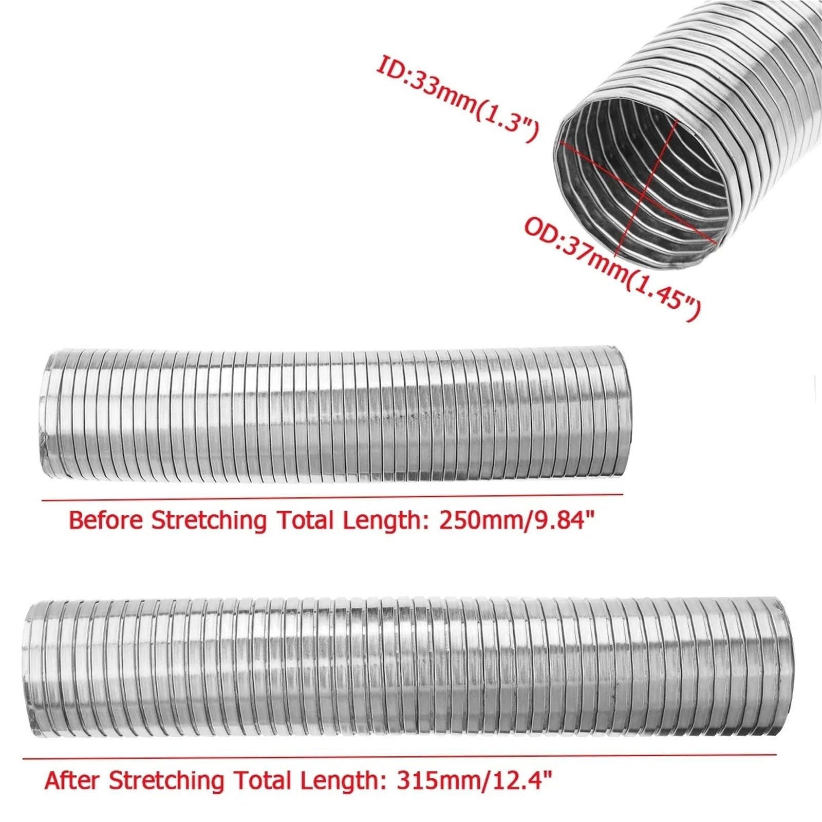 Auto Abgasrohr 250 Mm Universeller, Flexibler Auspuffrohr-Entlüftungsschlauch, Schnelles Reparaturrohr, Edelstahl-Auspuff-Entlüftungsrohr Abgasrohrleitungen(33-37MM)