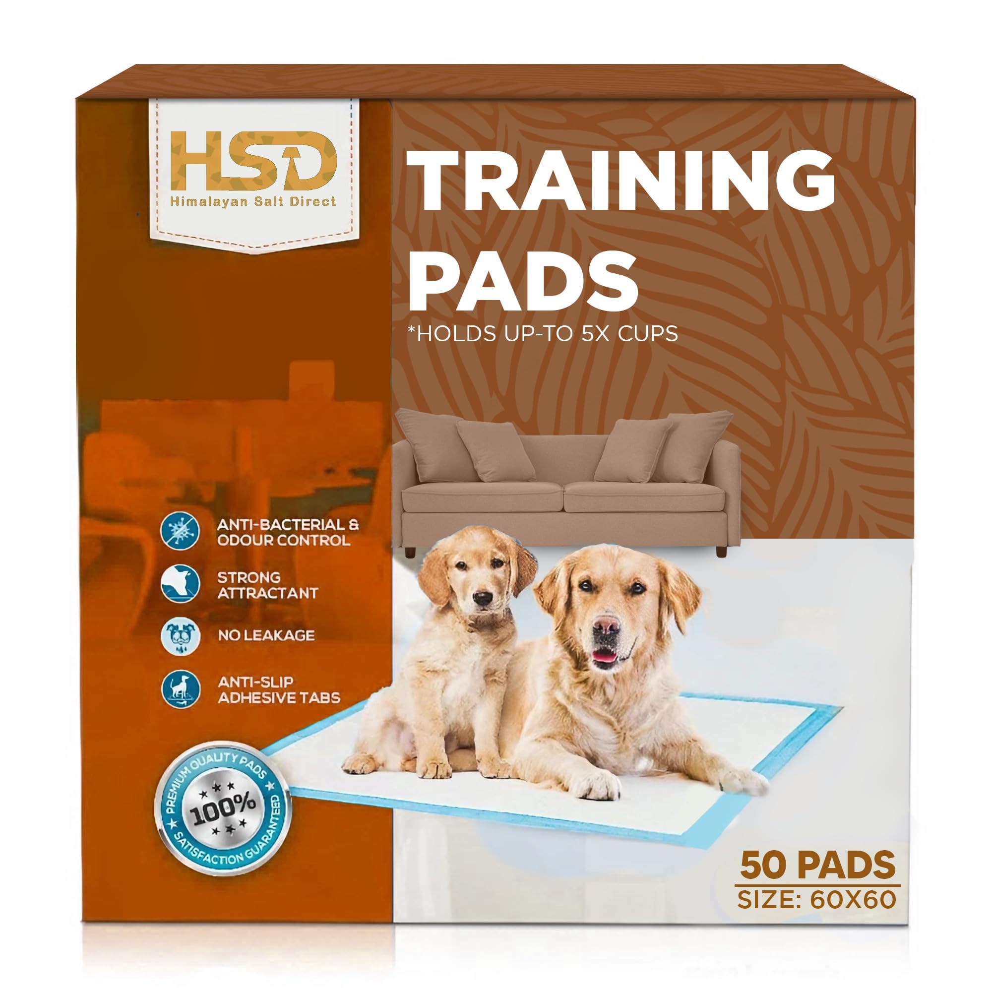 HSD Puppy Pads Large Size Dog Training Pee Mats Dry Paws, Highly Absorbent, Disposable and Leakproof, Premium Quality 60 x 60 (Pack 50)