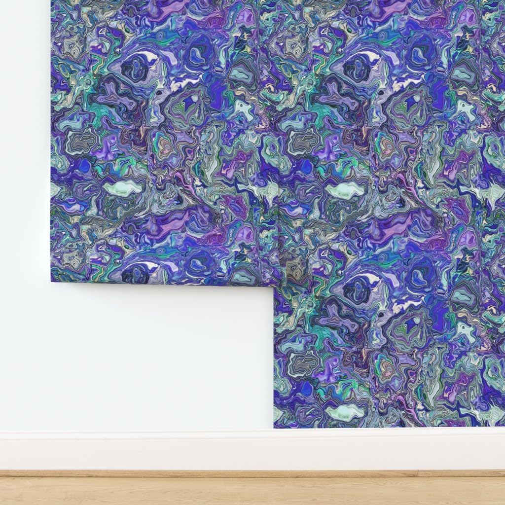 Removable Wallpaper 6ft x 2ft - Rain Abstract Swirl Marbled Splash Malachite Marble Custom Pre-Pasted Wallpaper by Spoonflower