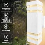 Feux extérieurs Support mural, blanc haut et vers le bas installations d'éclairage extérieur, moderne mur de porche carré lumière de porte avant en aluminium LED Lampe murale pour garage Jardin Patio paquet de 2
