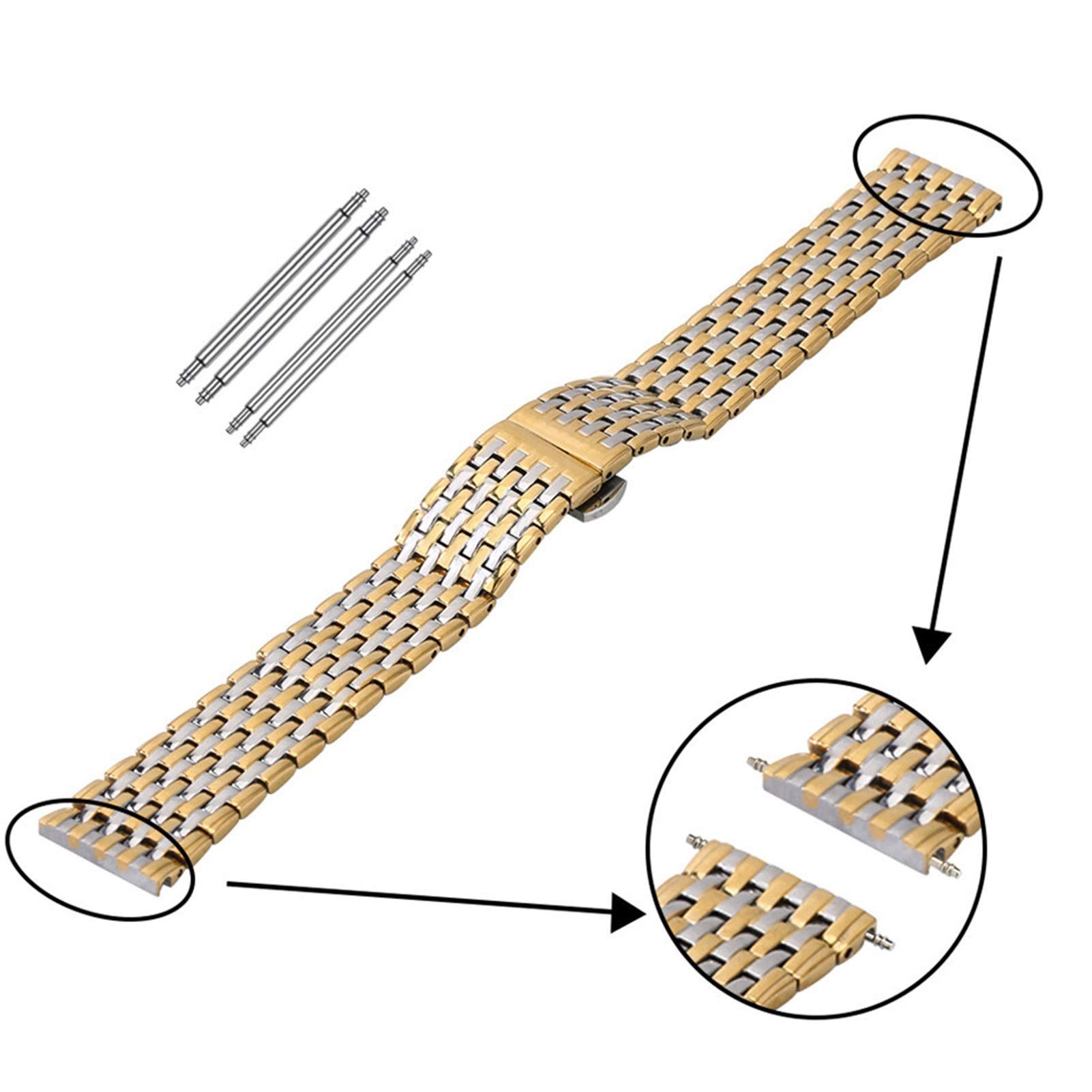 Correa de Reloj, Correa de Reloj de Acero Inoxidable Dorado Plateado de 20/22 mm, Hebilla de Mariposa, Correas de Reloj de Repuesto