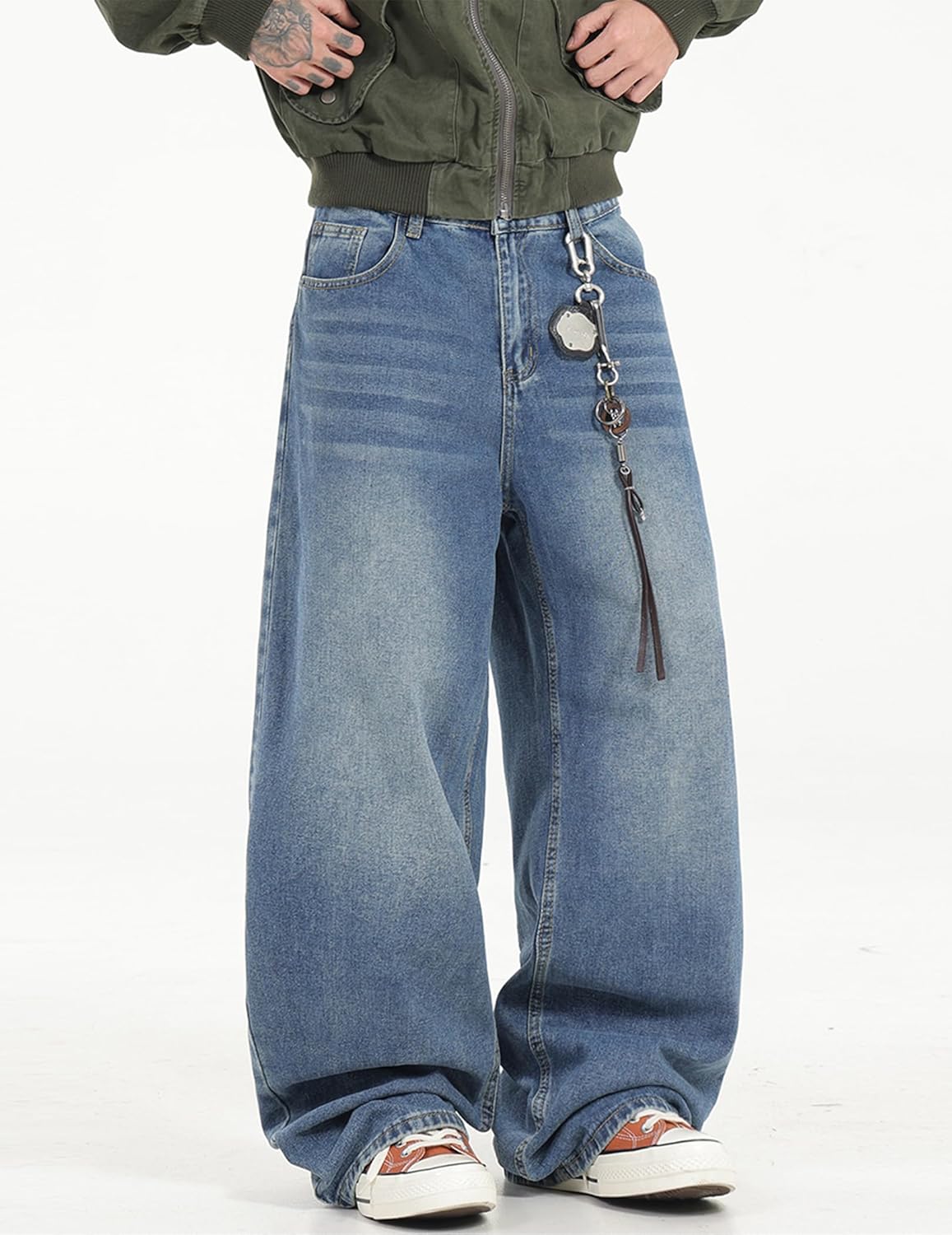 Men's Baggy Jeans Loose Fit Denim Pants Mid Waist Trousers Wide Leg Skater Jeans Y2K Streetwear - Image 3