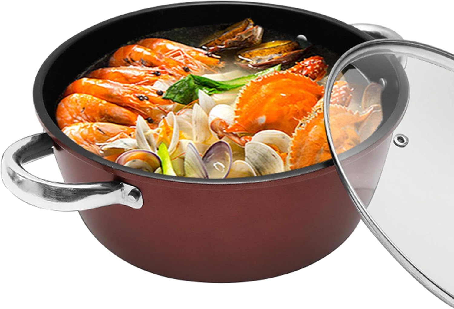 AIZYR Non-Stick Stockpot with Steam Vent Glass Lid, Korean Ramen Noodle Pot for Soup, Curry, Pasta, Stew & More,26cm