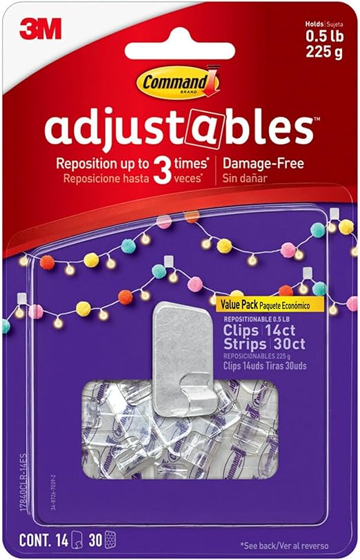Command 3m 17840clr-14es Adjustables Hooks, Small