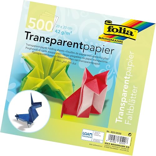 Folia Origami Transparent Folding Paper, 8" x *", Assorted Colors, 500 Sheets