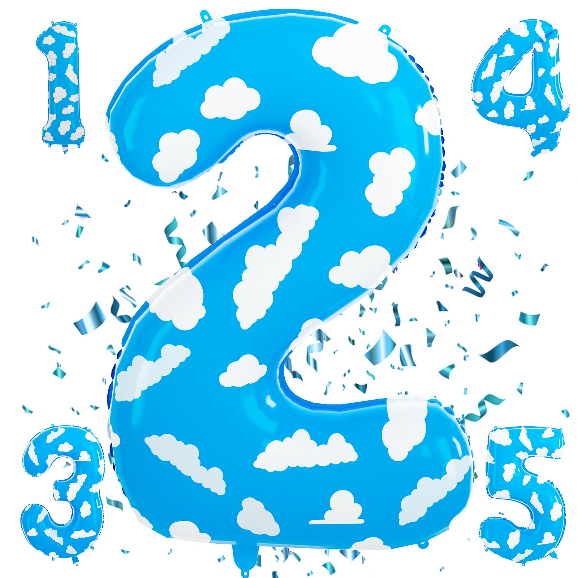 Cartoon Balloons Birthday Party Supplies Decorations Gaint 40 Inch Mylar Foil Blue Sky Cloud Number 2 Balloons for Garland Arch Kit Kids 2nd Baby