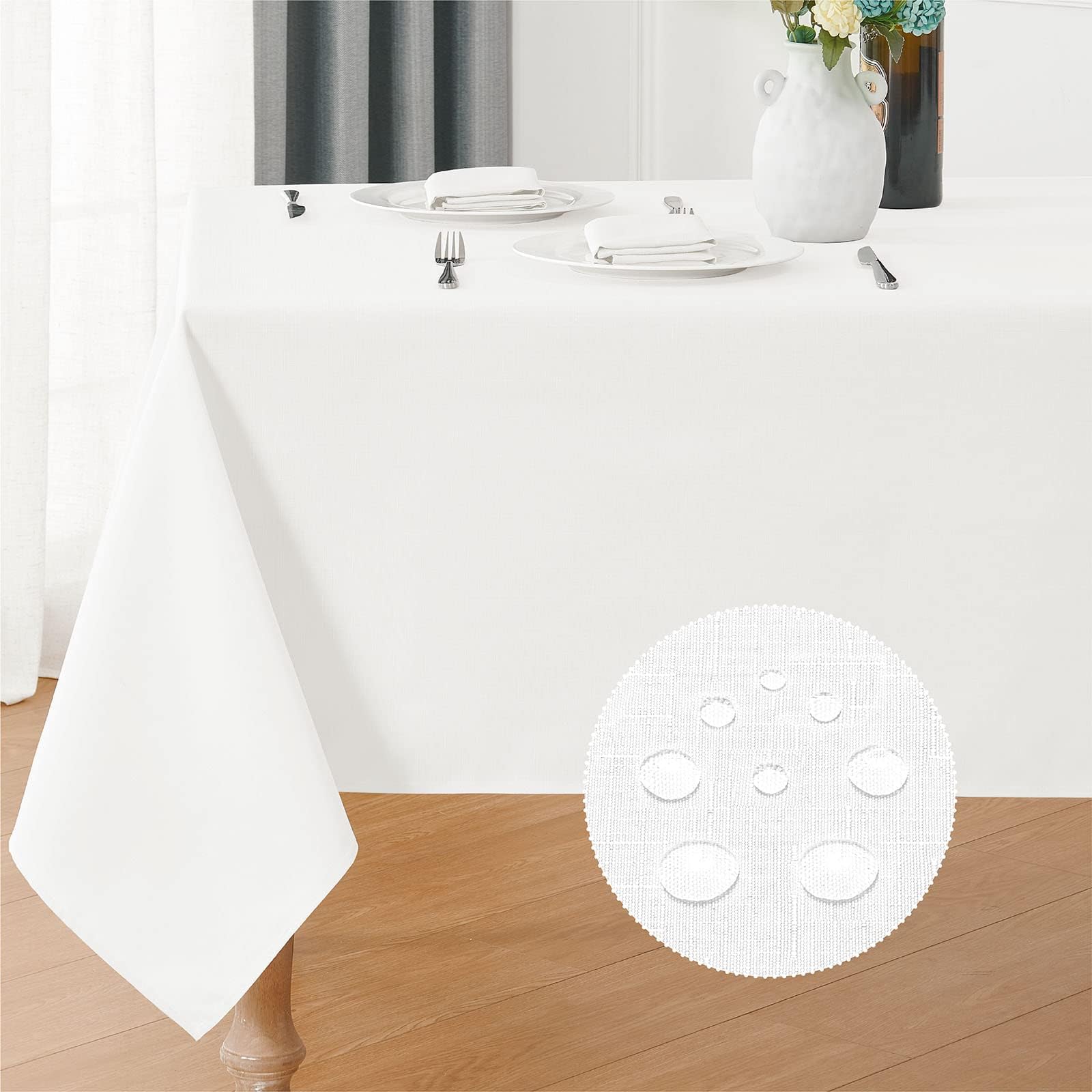 Veblandy Rectangle 8 Feet Tablecloth 60x120 inch Linen Textured Table Cloth Stain and Wrinkle Resistant Washable Polyester, Decorative Table Cover Waterproof for Dining, Buffet and Camping, White