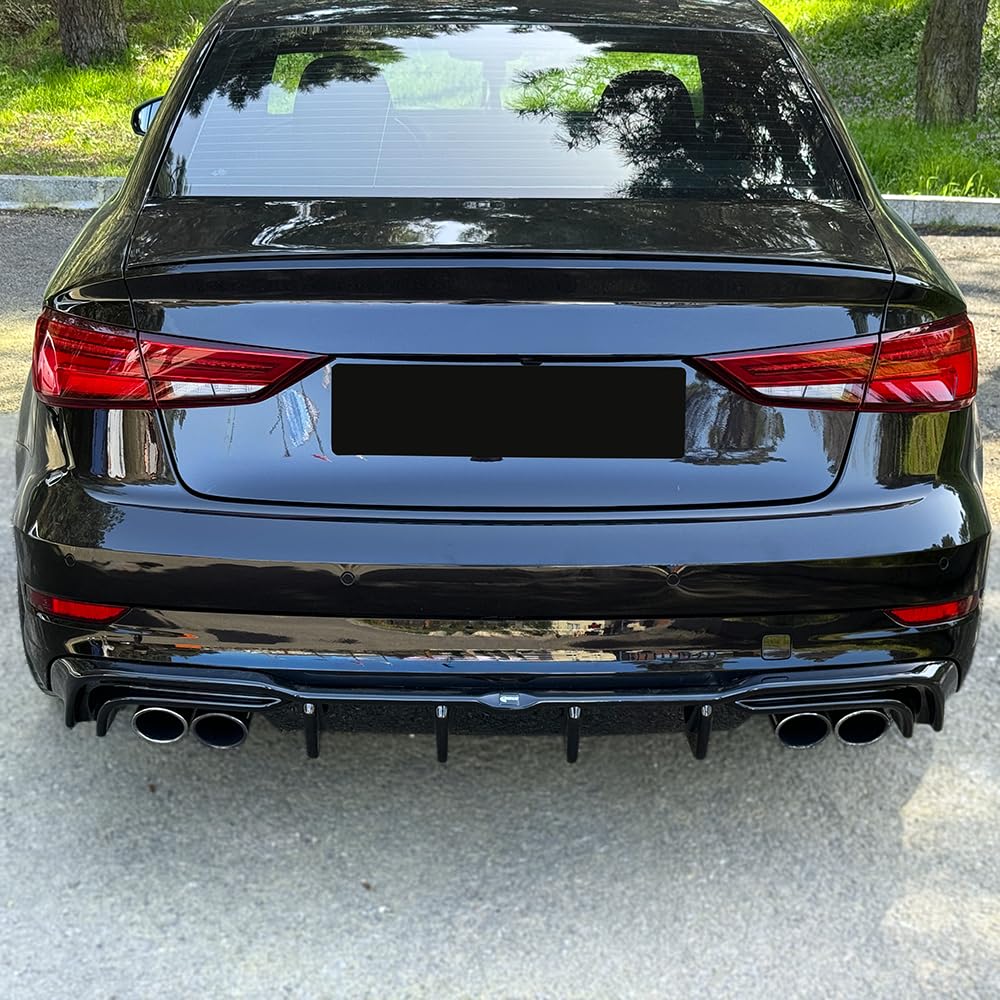 Oneway Jupe de pare-chocs arrière (Diffuseur) compatible avec Audi S3 Sedan 8V Facelift 2016-2020 - Noir brillant