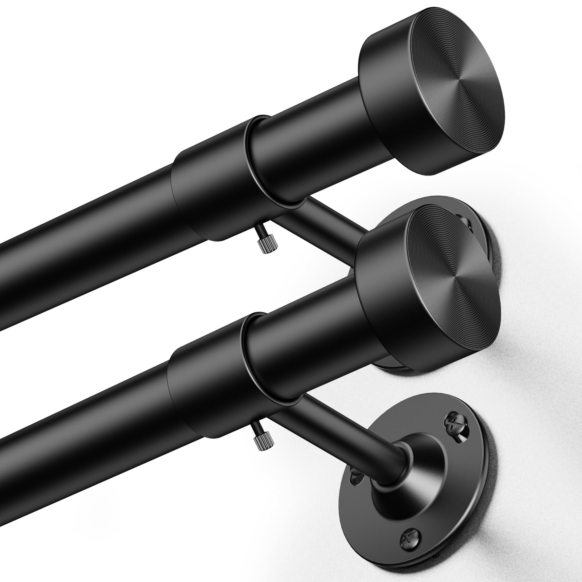 Photo 1 of YaFex 2 Pack Heavy Duty Curtain Rods 32-90 Inch, 1 Inch Adjustable Black Curtain Rod for Windows, Long Window Treatment Rods Set with Aluminium Finials, Modern Design