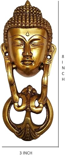 Miniatura 3 de athizay Aldaba de latón para puerta de Buda colgante, acabado dorado, 8 pulgadas de alto, decoración para puerta de entrada, cara de Buda
